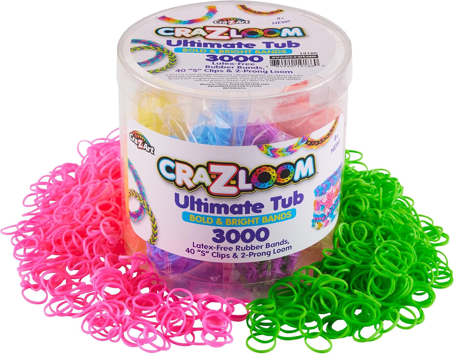 Cra-Z-Loom Ultimate Tub 3000 Rubber Band Bracelet Maker Kit with Neon Bands, 2-Prong Looms, S-Clips, DIY Friendship Jewelry Craft Set for Kids, Creative Party Fun Gift