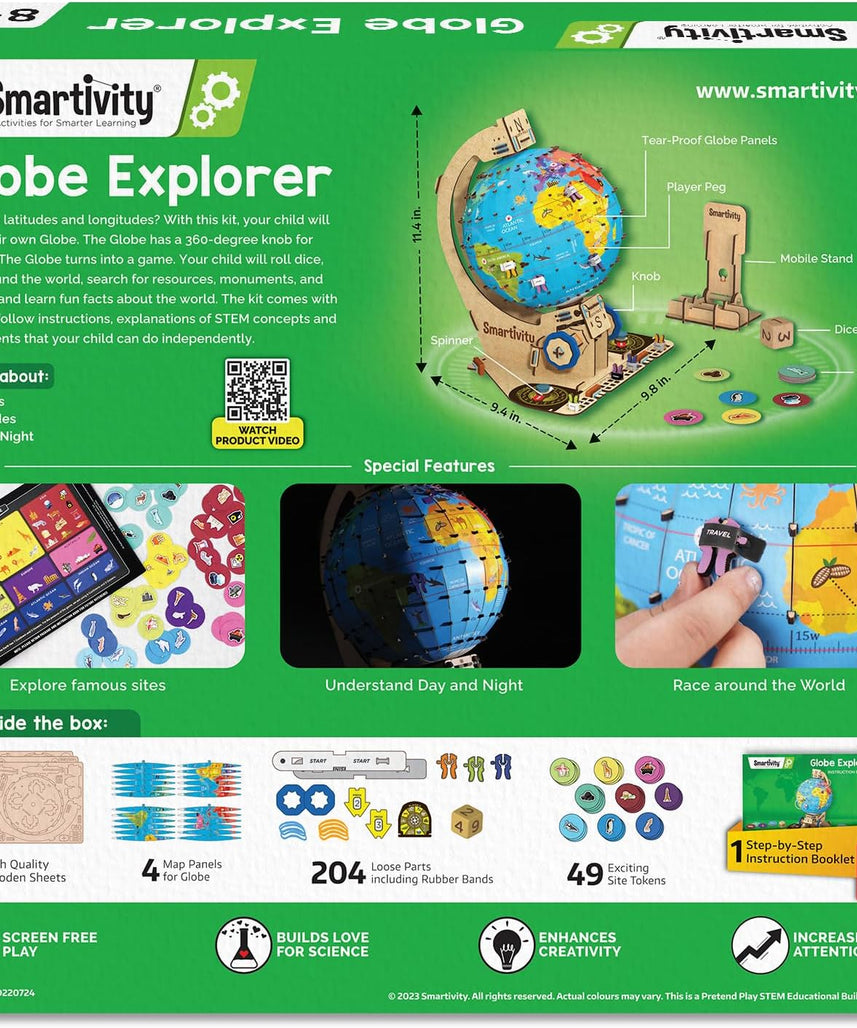 Smartivity Interactive Globe Model for Kids 8-14 Years Old | Build Your Own Globe with 1000+ Facts About Animals, Monuments, Places I Birthday Gift for Boys & Girls I Educational Toy for Kids