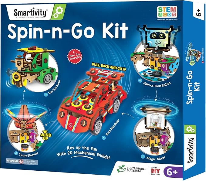 Smartivity 20in1 Spin-n-Go Kit for Kids Age 6-7-8-9-10-11-12 Years Old I Robot, Car, Airplane & More I Christmas, Birthday Gifts for Boys & Girls | DIY Science Toy for Kids 6-12