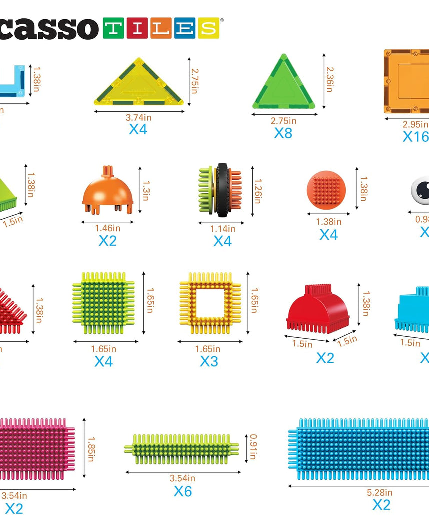 PicassoTiles Magnetic Tiles & Hedgehog 2-in1 Interlocking Brush Connector Magnet Building Blocks Construction Set Learning Playset STEM Toys Development Preschool Education Toy Toddler Age 3 Up PTE21