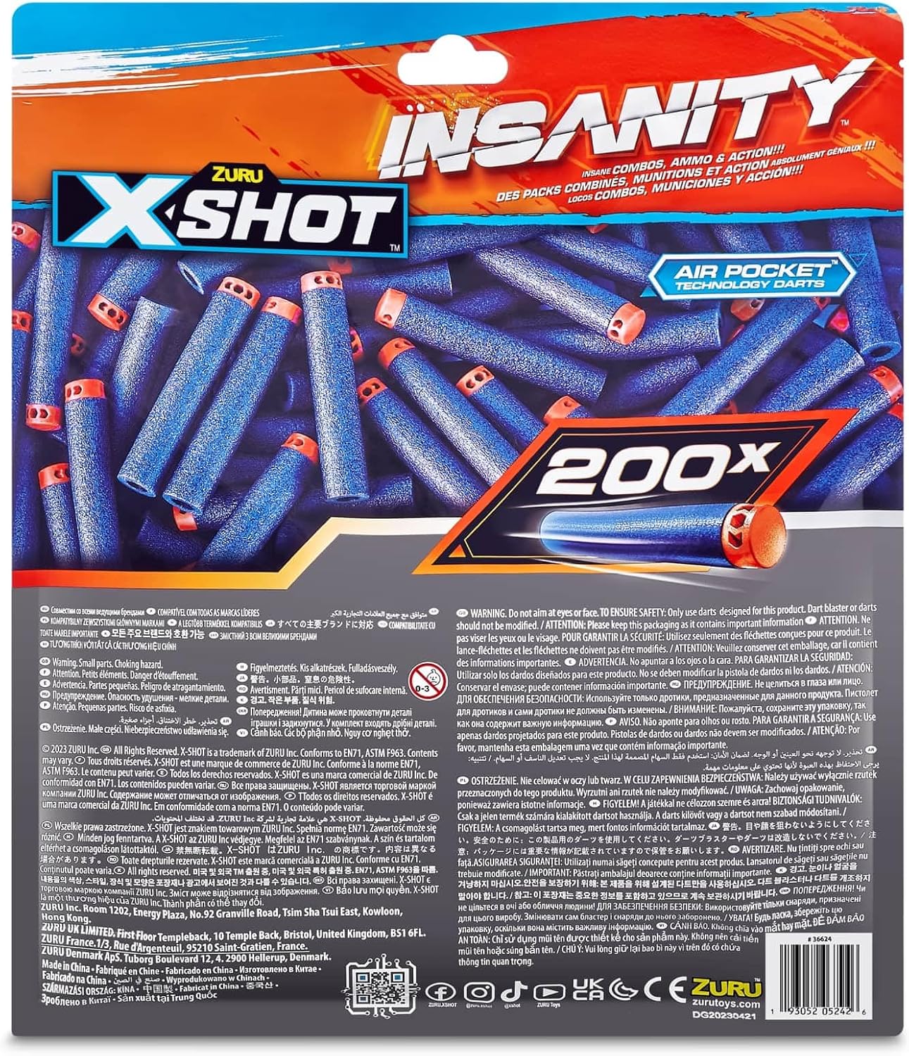 X-Shot Insanity 200 Foam Dart Refill Pack with Air Pocket Technology, Compatible with X-Shot and Other Foam Blasters, Outdoor Toy Ammo for Kids Age 8 and Up