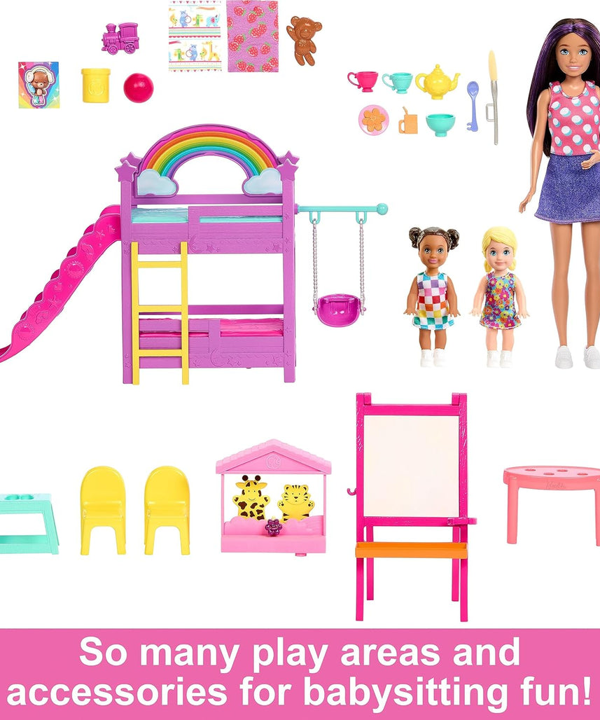 Barbie Skipper Babysitters Inc. Ultimate Daycare Playset with 3 Dolls, Bunk Beds, Color-Change Easel & 15+ Accessories (HND18) – Kids 3+
