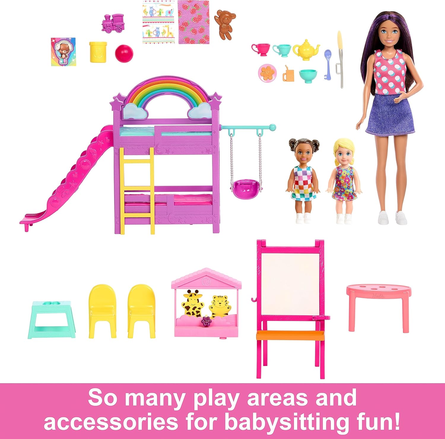 Barbie Skipper Babysitters Inc. Ultimate Daycare Playset with 3 Dolls, Bunk Beds, Color-Change Easel & 15+ Accessories (HND18) – Kids 3+