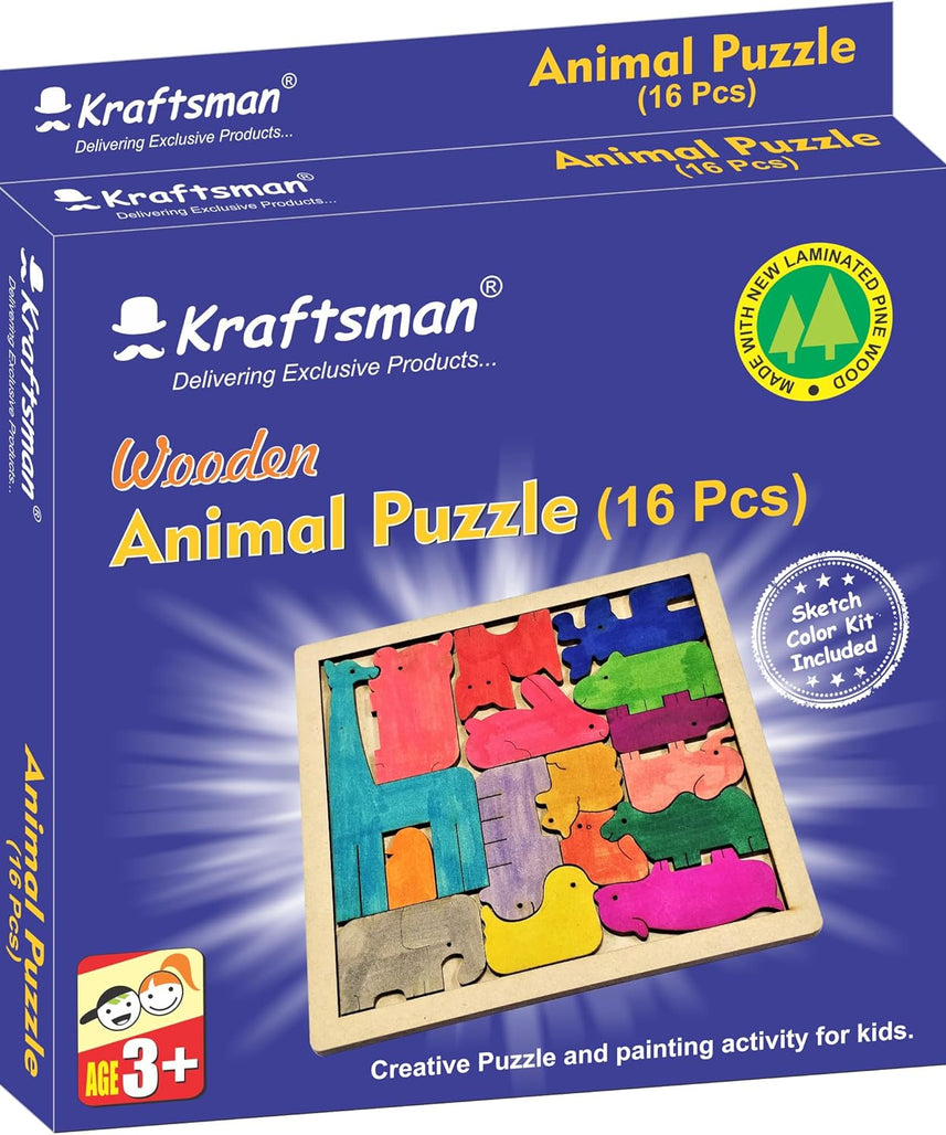 Color Your Own Animal Puzzle 16 Pieces with Sketch Color Kit Creative DIY Puzzle for Kids Ages 4+
