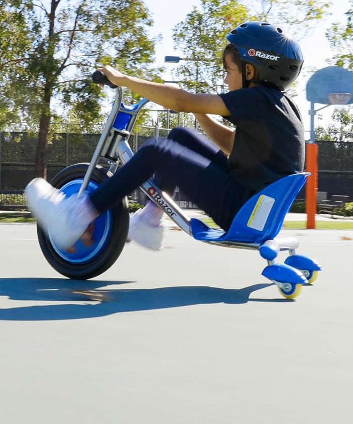 Razor RipRider 360 Caster Trike, Blue, Dual Inclined Caster Wheels, MX-Style Handlebars, Steel Frame, Spinning and Drifting Ride-On Toy for 5+ Kids
