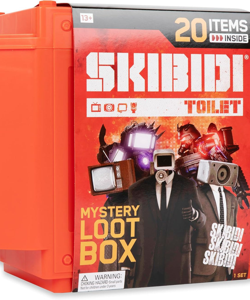 Skibidi Toilet Giant Mystery Loot Box, Official Mystery Surprise Box with 20 Collectible Items, Exclusive 10 Inch Titan Figure for Kids 13+