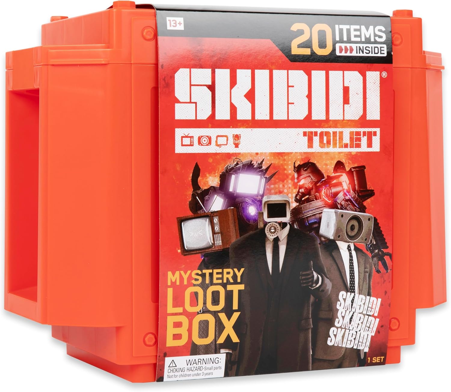 Skibidi Toilet Giant Mystery Loot Box, Official Mystery Surprise Box with 20 Collectible Items, Exclusive 10 Inch Titan Figure for Kids 13+