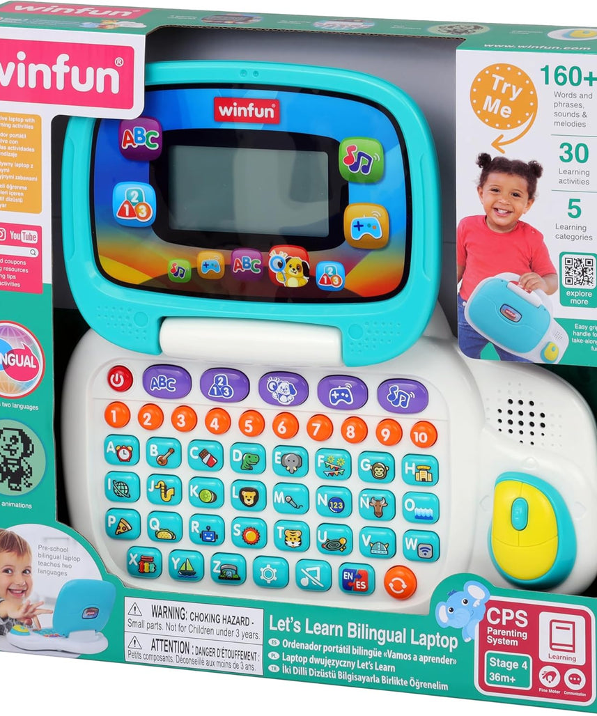 Winfun Lets Learn Bilingual Kids Laptop for Preschoolers Age 3 and Up Educational Toy in English and Spanish with LCD Screen and Interactive Games