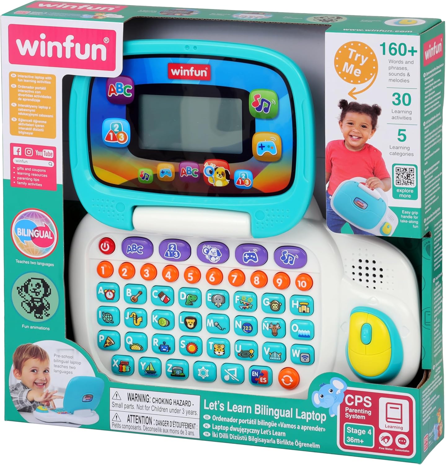 Winfun Lets Learn Bilingual Kids Laptop for Preschoolers Age 3 and Up Educational Toy in English and Spanish with LCD Screen and Interactive Games