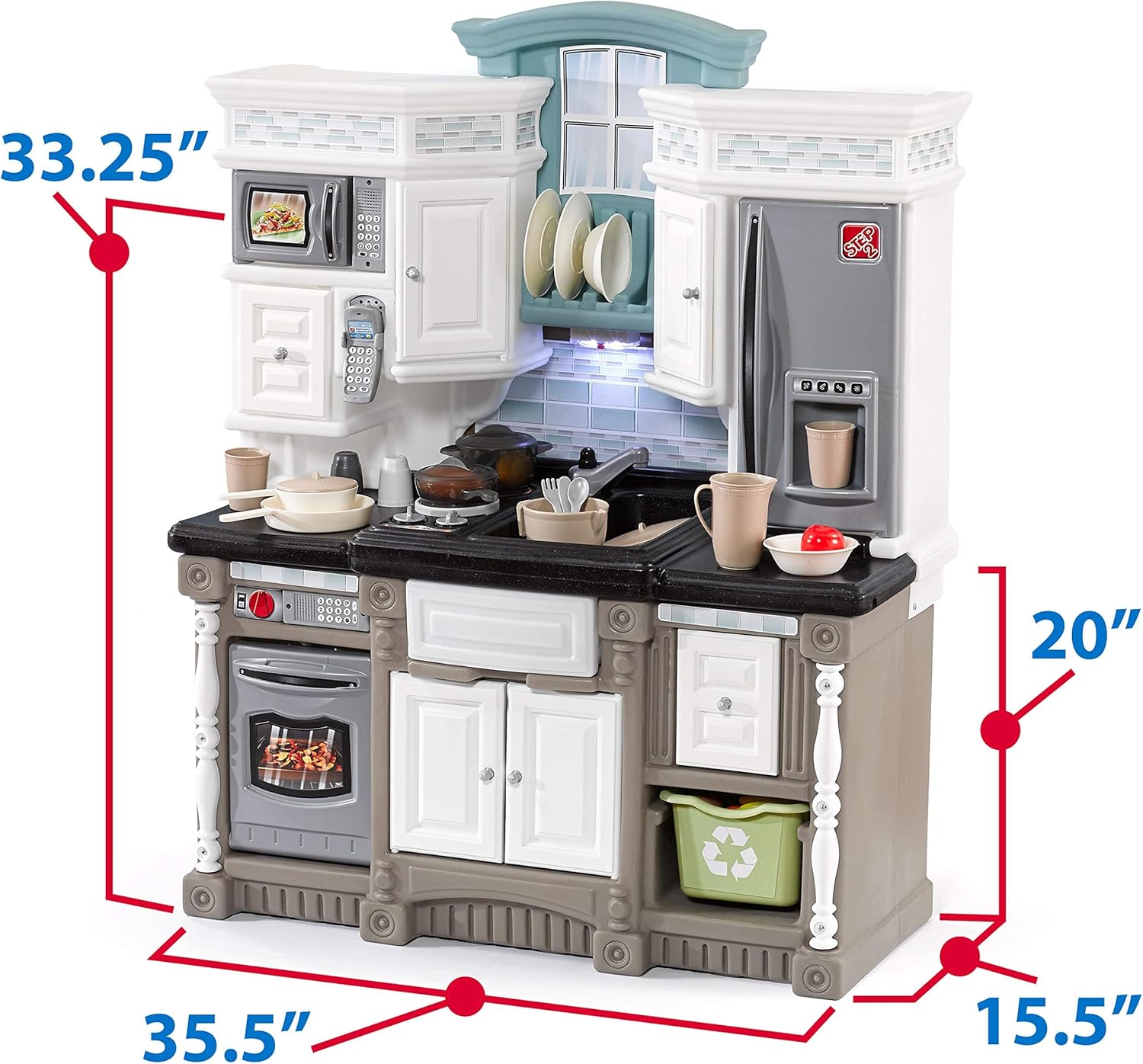 Step2 Dream Kitchen Refresh 852100, Modern Kids Play Kitchen Set with Lights, Sounds & 37 Accessories, Ages 2–5+ Years