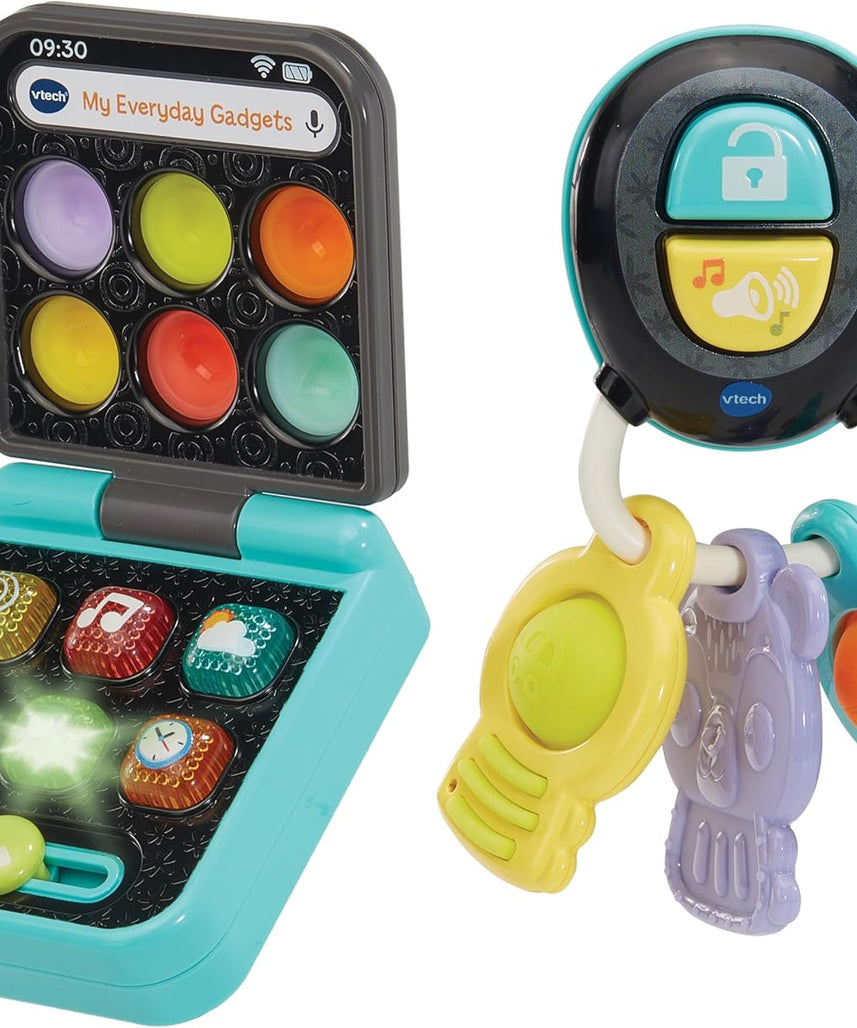 VTech Baby My Everyday Gadgets Pretend Play Phone and Keys Learning Toy with Lights Sounds and Textures Multicolor 3m+