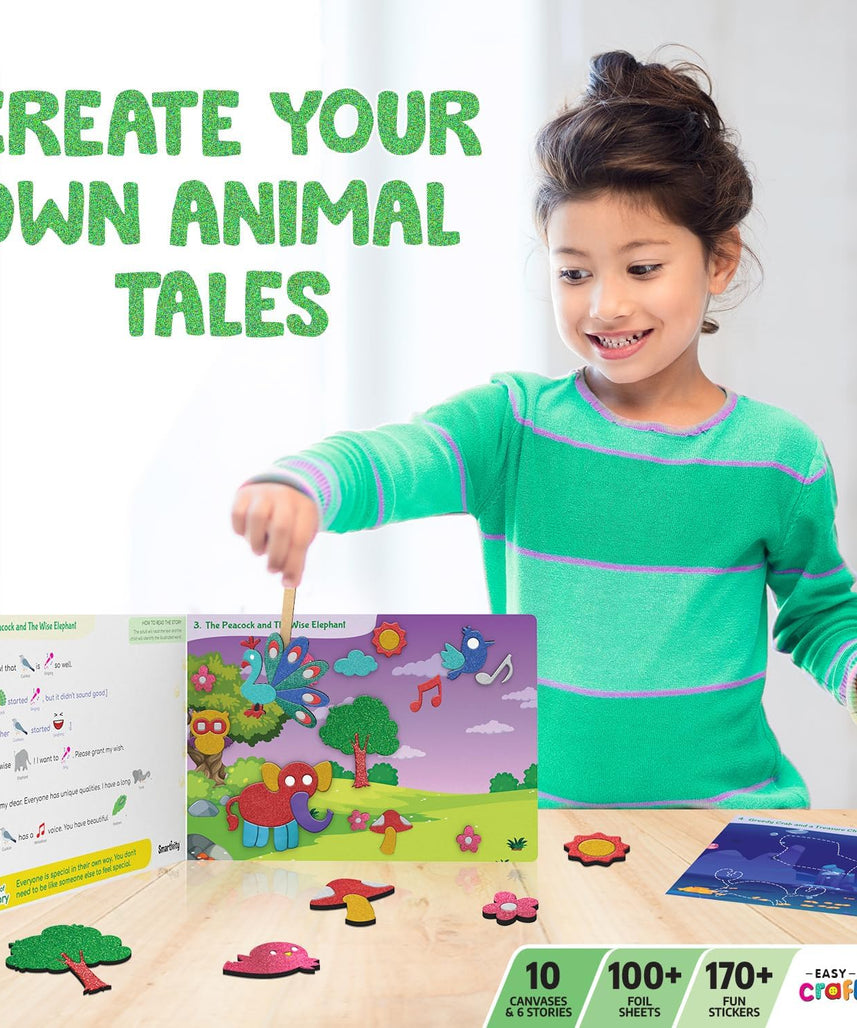Smartivity Art & Craft Activity Kit- Foil Magic Animals Theme Craft Kit for Kids Age 4-10 Years, 100+ Foil Sheet, 10 Canvases, 170+ Stickers, Birthday Gift for Boys & Girls Ages 4,5,6,7,8,9,10