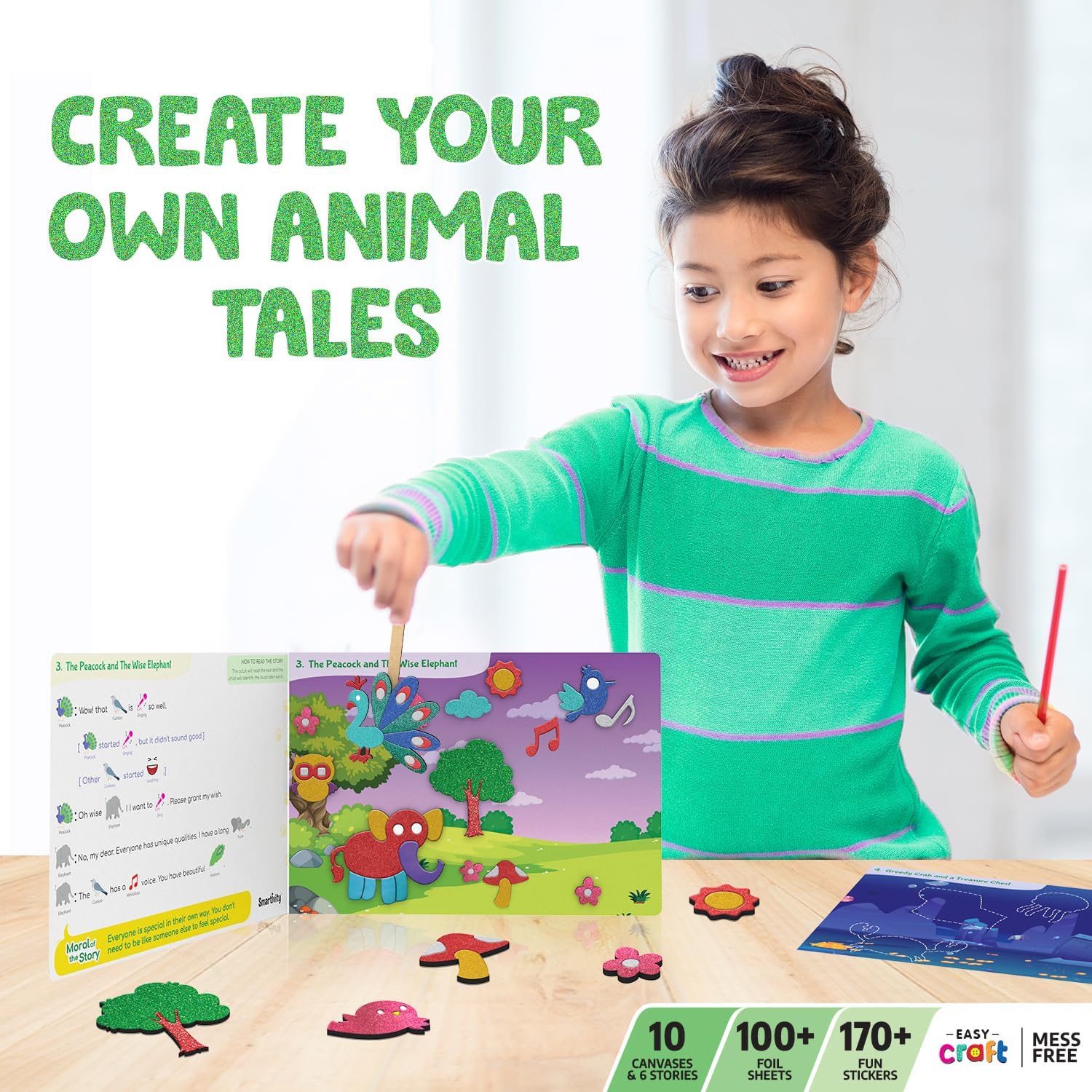 Smartivity Art & Craft Activity Kit- Foil Magic Animals Theme Craft Kit for Kids Age 4-10 Years, 100+ Foil Sheet, 10 Canvases, 170+ Stickers, Birthday Gift for Boys & Girls Ages 4,5,6,7,8,9,10