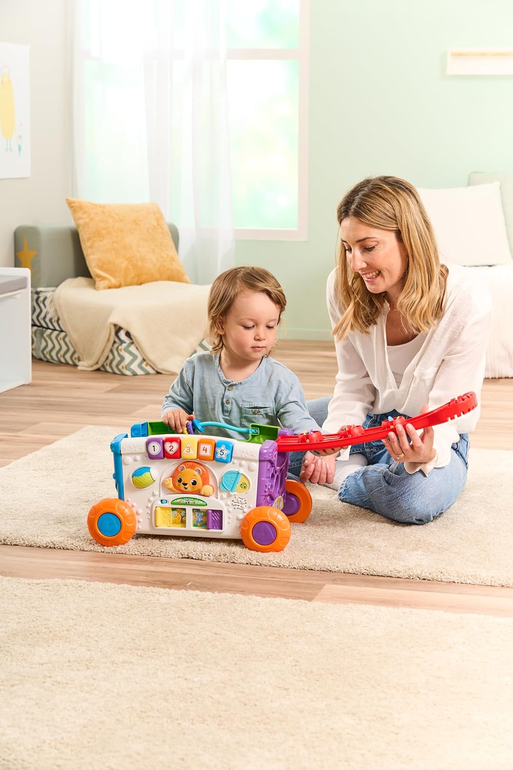 VTech Sort & Discover Activity Wagon Toddler Pull Along Learning Toy with Light-Up Panel Shape Sorter and Gears Multicolour 12m+