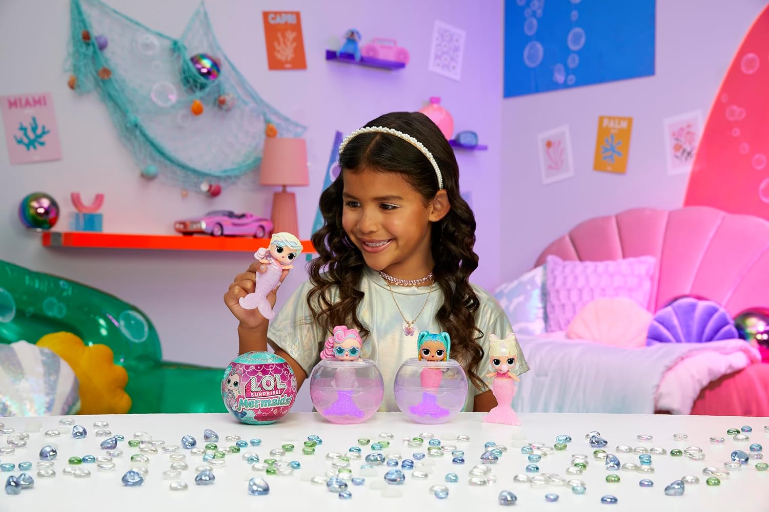 مفاجأة LOL! حورية البحر الصغيرة، ذيل متغير اللون، اصنعي ذيل حورية البحر الخاص بكِ، 8 دمى قابلة للتجميع مع إكسسوارات أنيقة، لعبة إبداعية للأطفال من سن 4 سنوات فما فوق