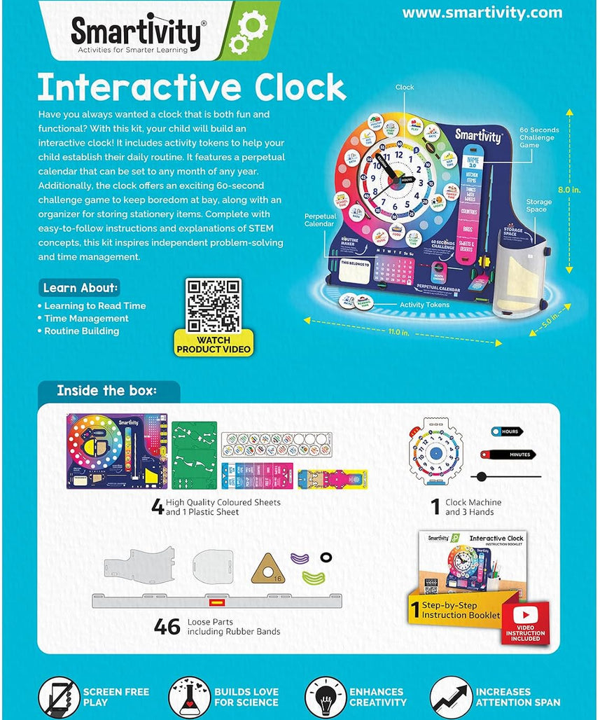 Smartivity DIY Interactive Clock with Stationary Organiser for Kids Ages 6-12 | Features an Infinity Calendar | Birthday Gift for Boys & Girls | Educational Toy