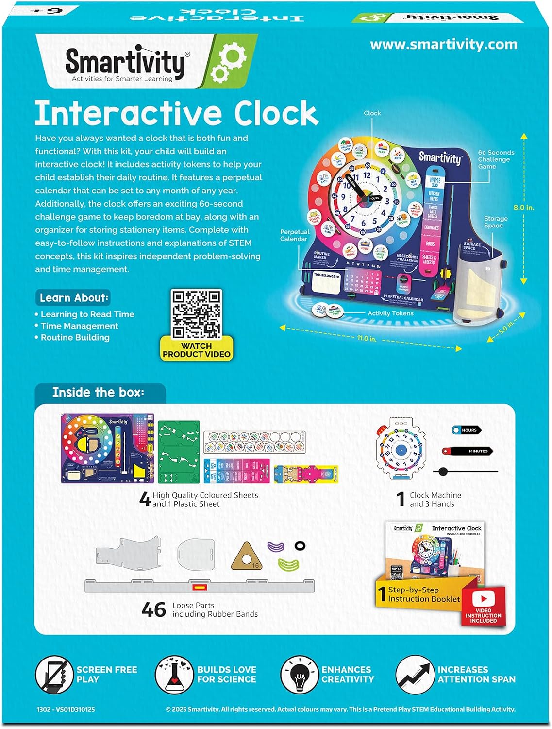 Smartivity DIY Interactive Clock with Stationary Organiser for Kids Ages 6-12 | Features an Infinity Calendar | Birthday Gift for Boys & Girls | Educational Toy