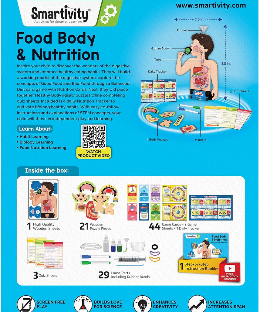 Smartivity Human Body Toy for Kids 6-12 Years|Body Organs & Functions|Birthday Gifts for Unisex|DIY Science Toys 6,7,8,9,10,11,12,13,14 Years Old I STEM Building Set Wooden Construction Game,79 Pcs