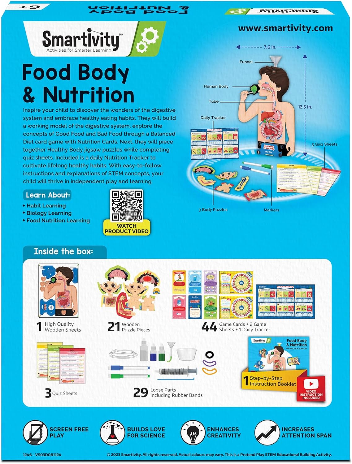 Smartivity Human Body Toy for Kids 6-12 Years|Body Organs & Functions|Birthday Gifts for Unisex|DIY Science Toys 6,7,8,9,10,11,12,13,14 Years Old I STEM Building Set Wooden Construction Game,79 Pcs