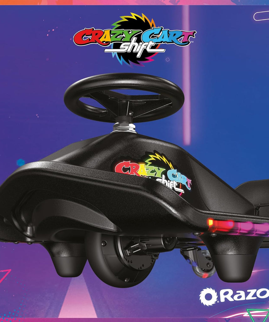 Razor Crazy Cart Shift Lightshow Electric Drifting Go Kart for Kids, LED Lights, Power Core Motor, Variable Speed, Foot Pedal Control, Parental Speed Control, Ride On Toy for 6+ Kids