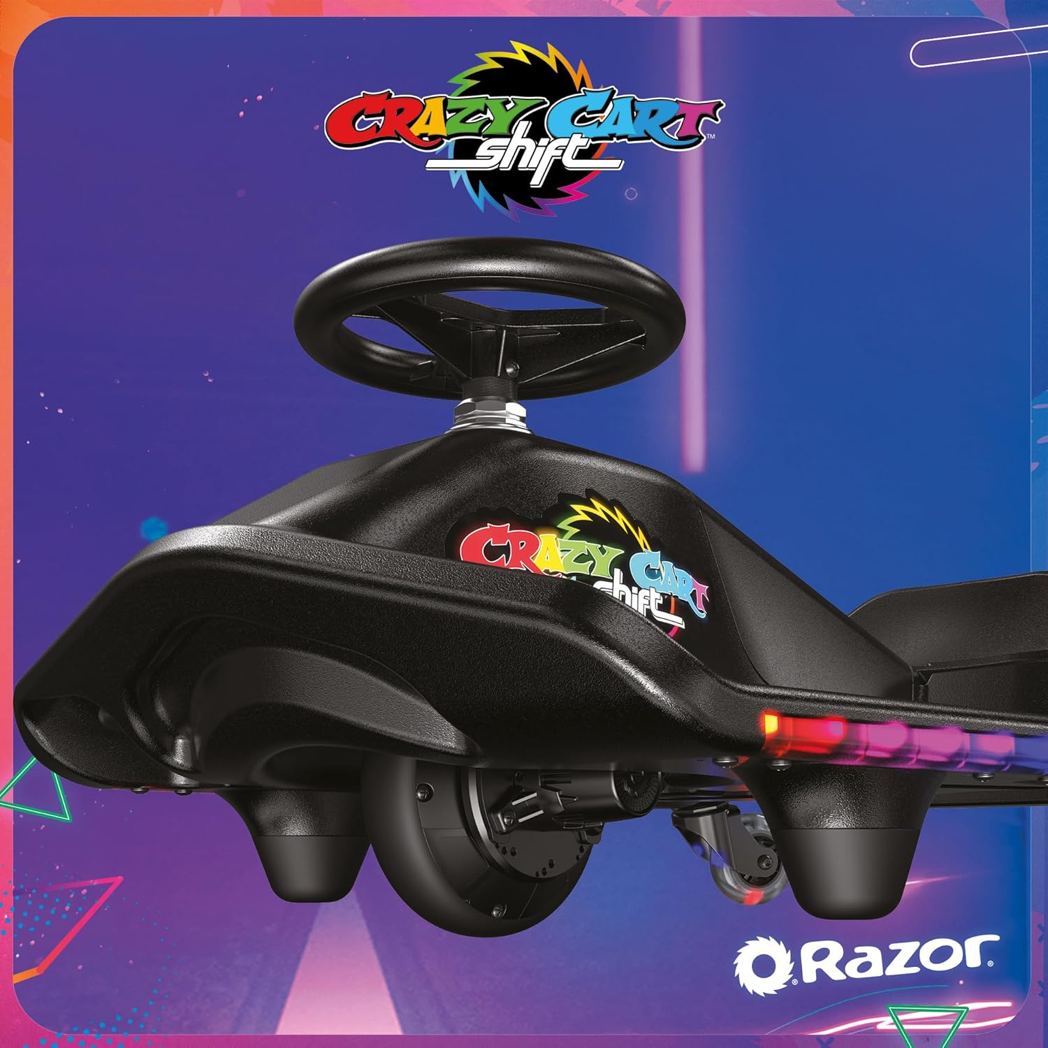Razor Crazy Cart Shift Lightshow Electric Drifting Go Kart for Kids, LED Lights, Power Core Motor, Variable Speed, Foot Pedal Control, Parental Speed Control, Ride On Toy for 6+ Kids