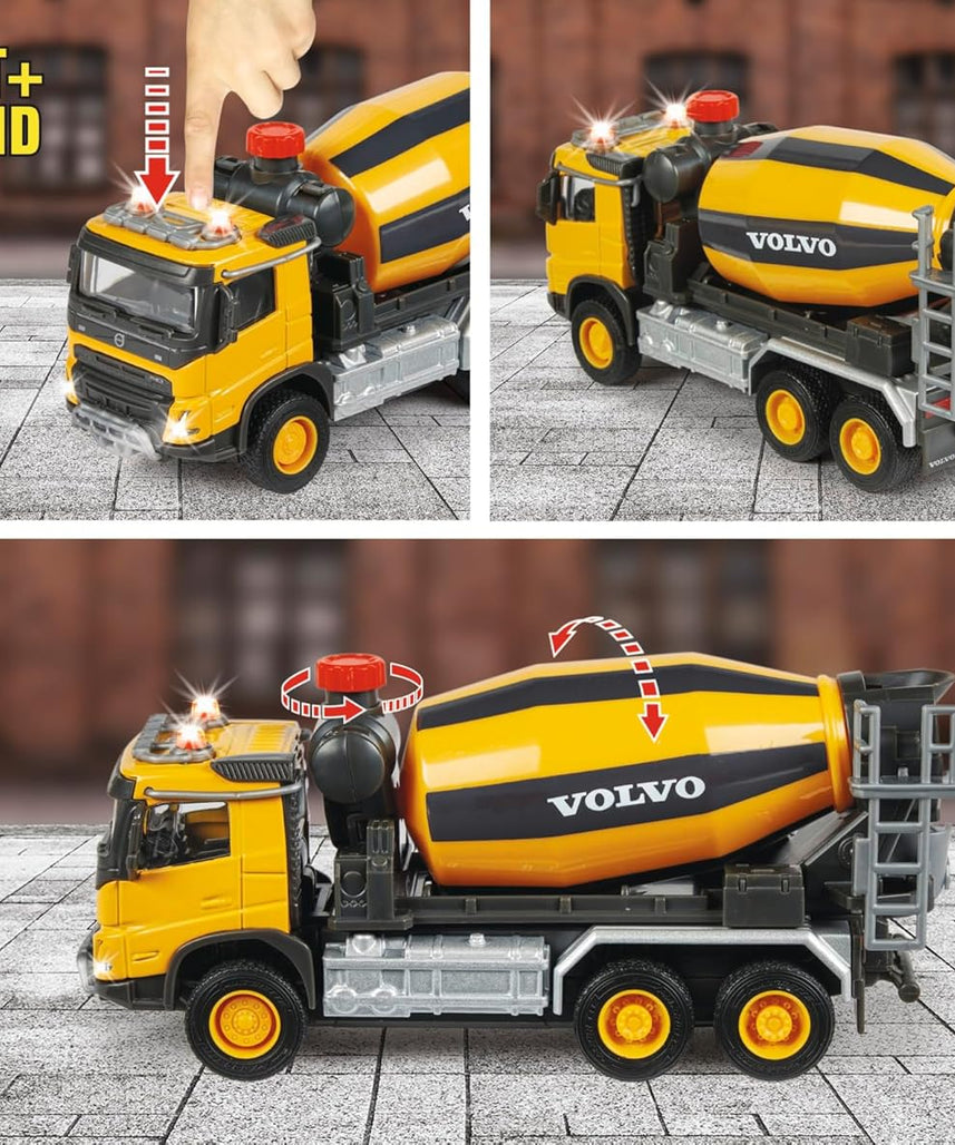 Majorette Grand Series – Volvo FMX Concrete Mixer Die-Cast Construction Vehicle with Lights, Sound Effects, Rotating Drum, Fold-Out Shoot, and Metal Cabin, One Size