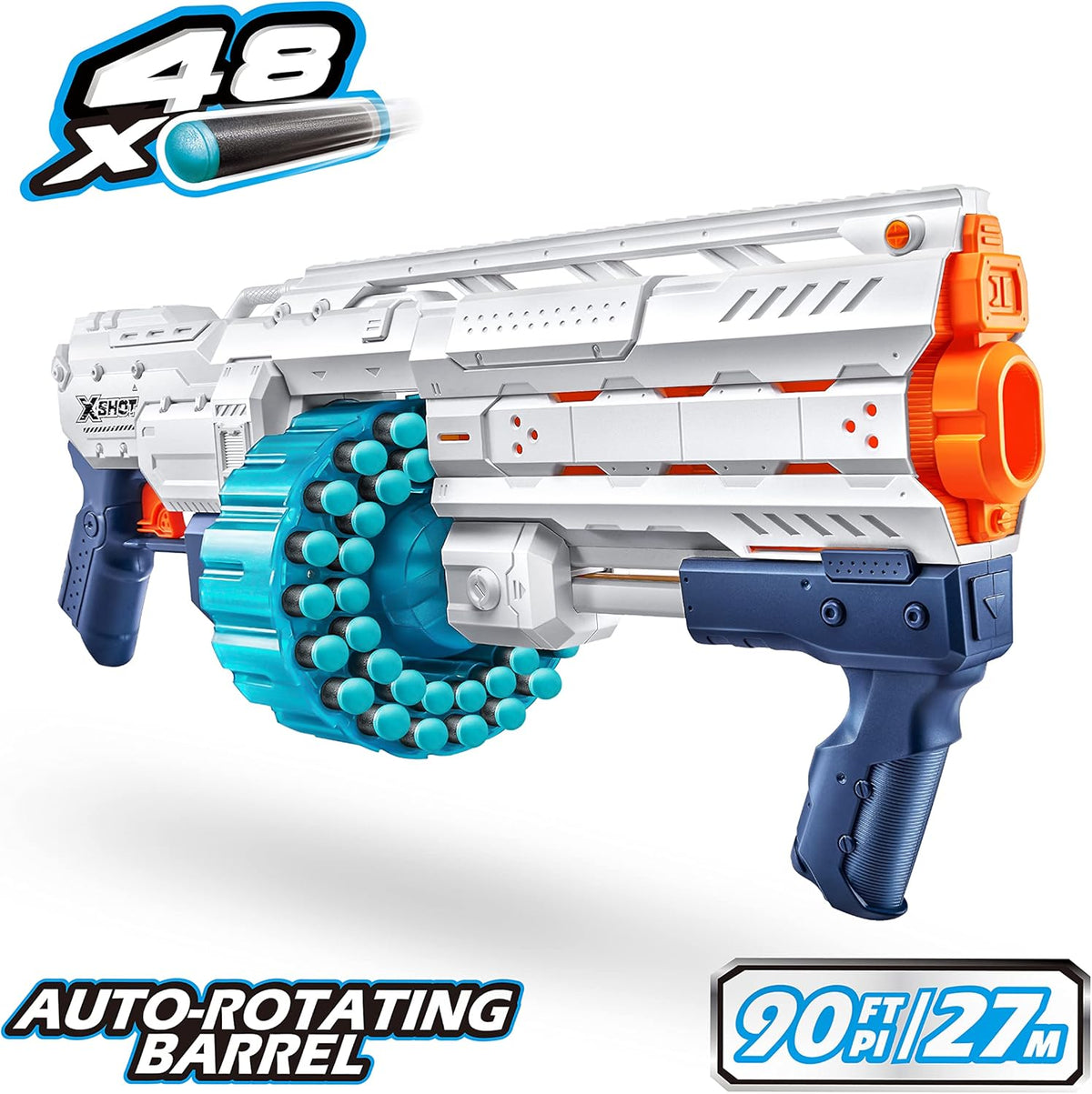 X-Shot Excel Fortress Blaster, 40-Dart Capacity Barrel, Auto Rotating, 27m / 90ft Range, Pump Action, Tactical Rail, Toy Foam Dart Gun, 36507, Kids, Teens, Adults