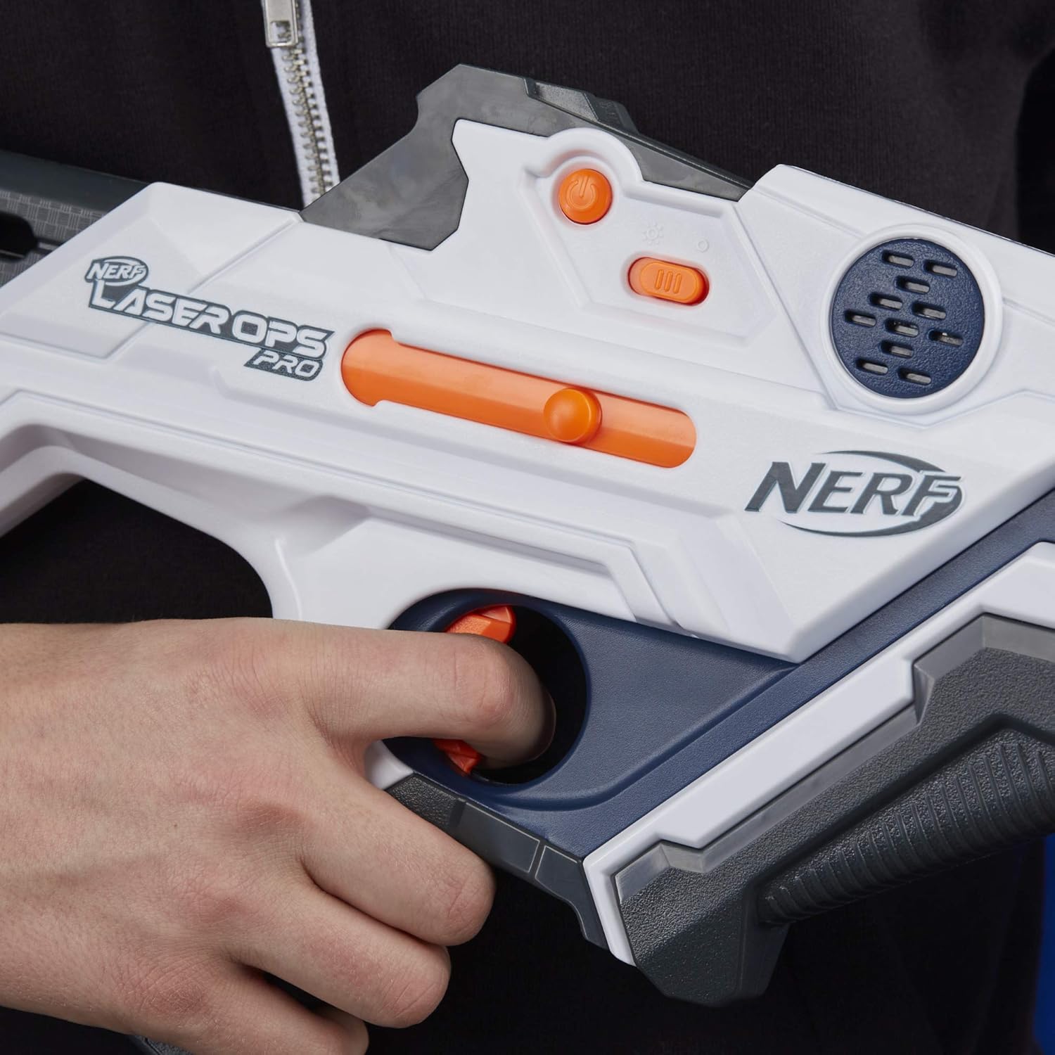 Nerf Laser Ops Burst Fire Combat Blaster with Light and Sound Effects, Multi-Shot IR Burst, LCD Display, App Compatible, Includes Armband and Solo Attachment, Ages 8+