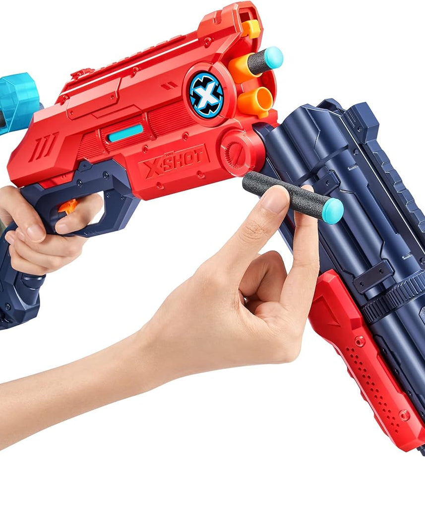 مسدس سهام XSHOT Excel Vigilante أحمر من الفوم، مزود بمضخة مزدوجة الماسورة، سريع الإطلاق، يتضمن 24 سهمًا و4 أهداف، بمخزون قابل للتعديل، مدى طويل 90 قدمًا، لعبة قتال للأطفال والمراهقين والبالغين