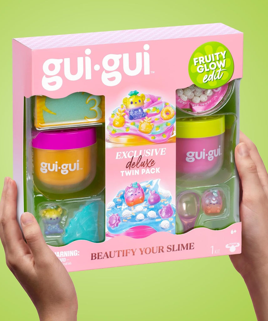 GUI GUI Fruity Glow Deluxe Twin Pack Slime Kit, 2 Scented Slimes Jelli & Clear with Gua Sha and Scoop Tools, 5-Step Beauty Ritual Sensory Toy for Kids, Ages 6+