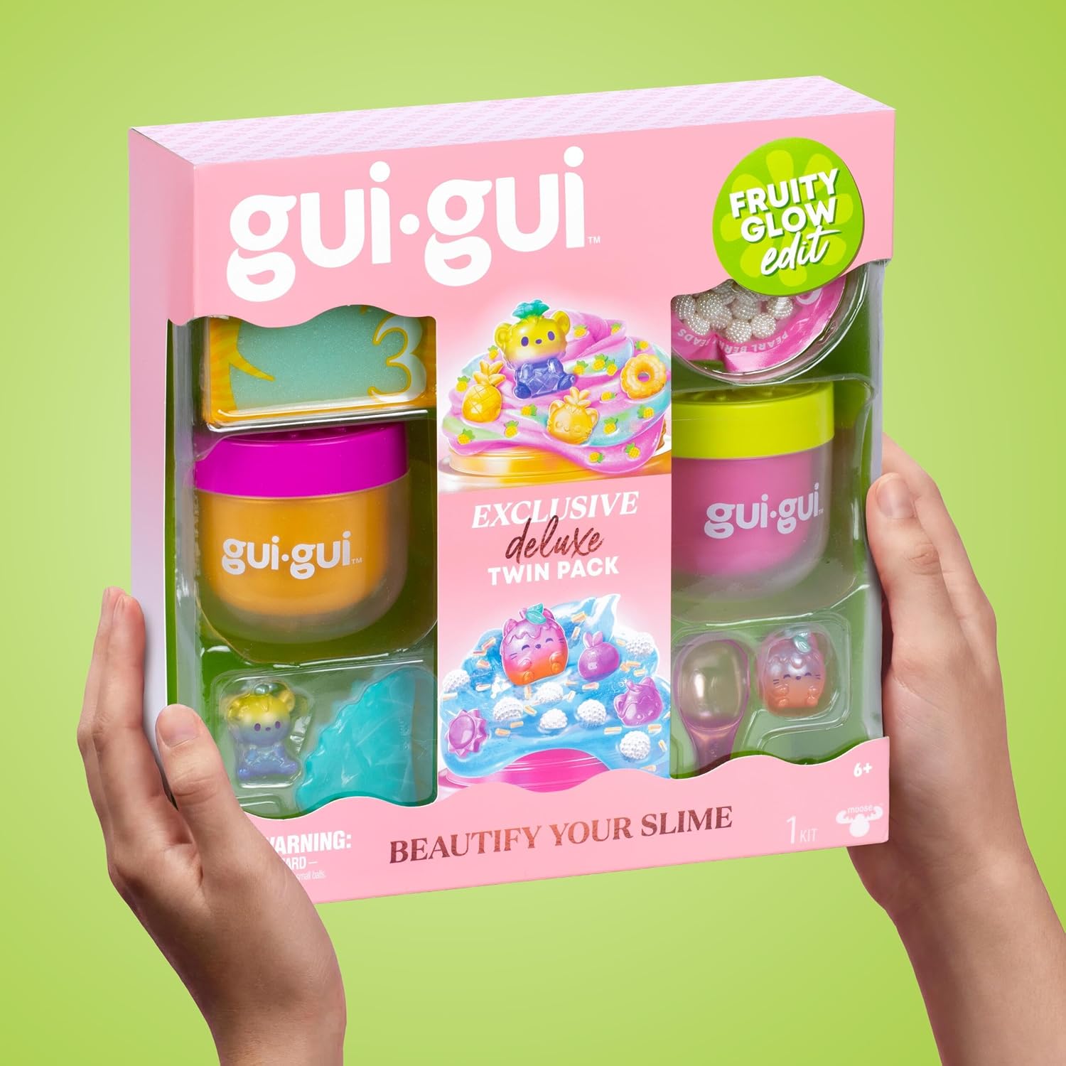 GUI GUI Fruity Glow Deluxe Twin Pack Slime Kit, 2 Scented Slimes Jelli & Clear with Gua Sha and Scoop Tools, 5-Step Beauty Ritual Sensory Toy for Kids, Ages 6+