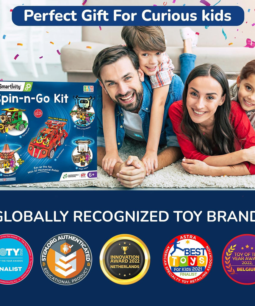 Smartivity 20in1 Spin-n-Go Kit for Kids Age 6-7-8-9-10-11-12 Years Old I Robot, Car, Airplane & More I Christmas, Birthday Gifts for Boys & Girls | DIY Science Toy for Kids 6-12