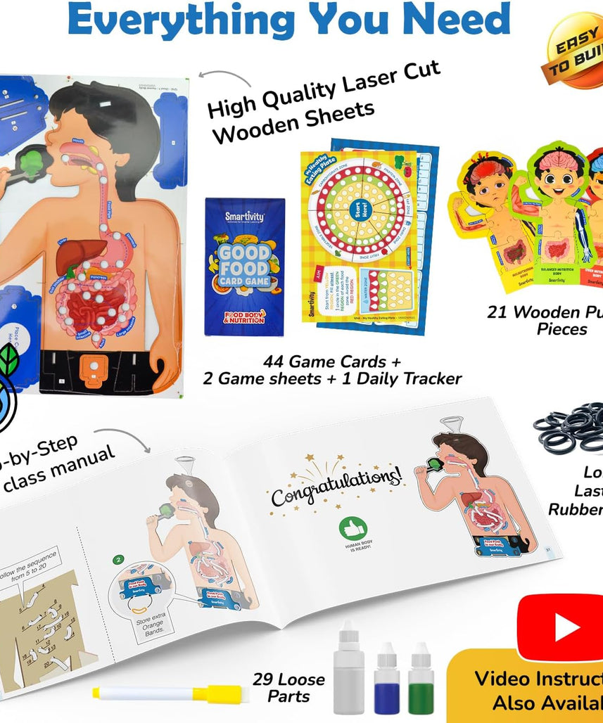 Smartivity Human Body Toy for Kids 6-12 Years|Body Organs & Functions|Birthday Gifts for Unisex|DIY Science Toys 6,7,8,9,10,11,12,13,14 Years Old I STEM Building Set Wooden Construction Game,79 Pcs