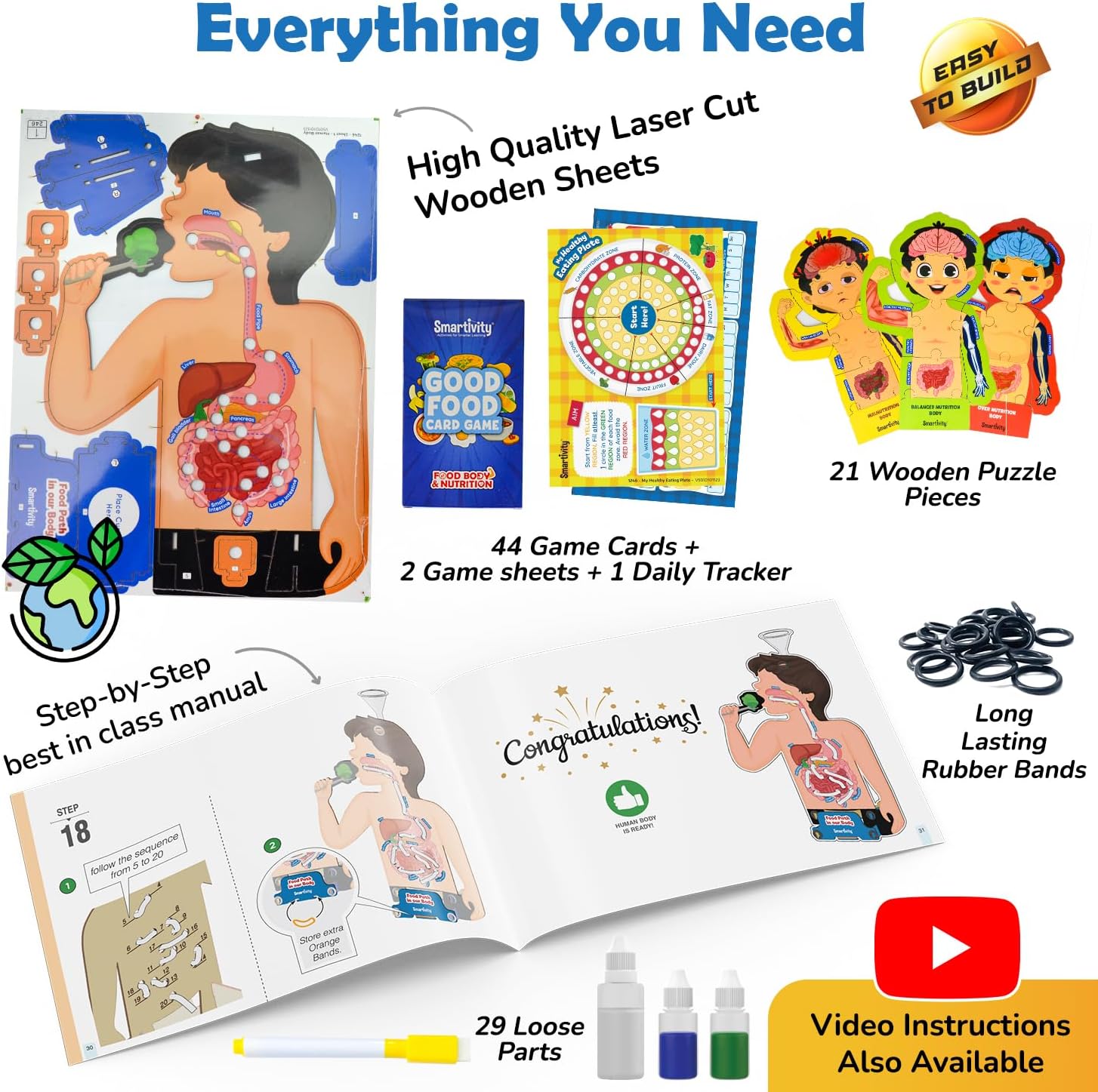 Smartivity Human Body Toy for Kids 6-12 Years|Body Organs & Functions|Birthday Gifts for Unisex|DIY Science Toys 6,7,8,9,10,11,12,13,14 Years Old I STEM Building Set Wooden Construction Game,79 Pcs