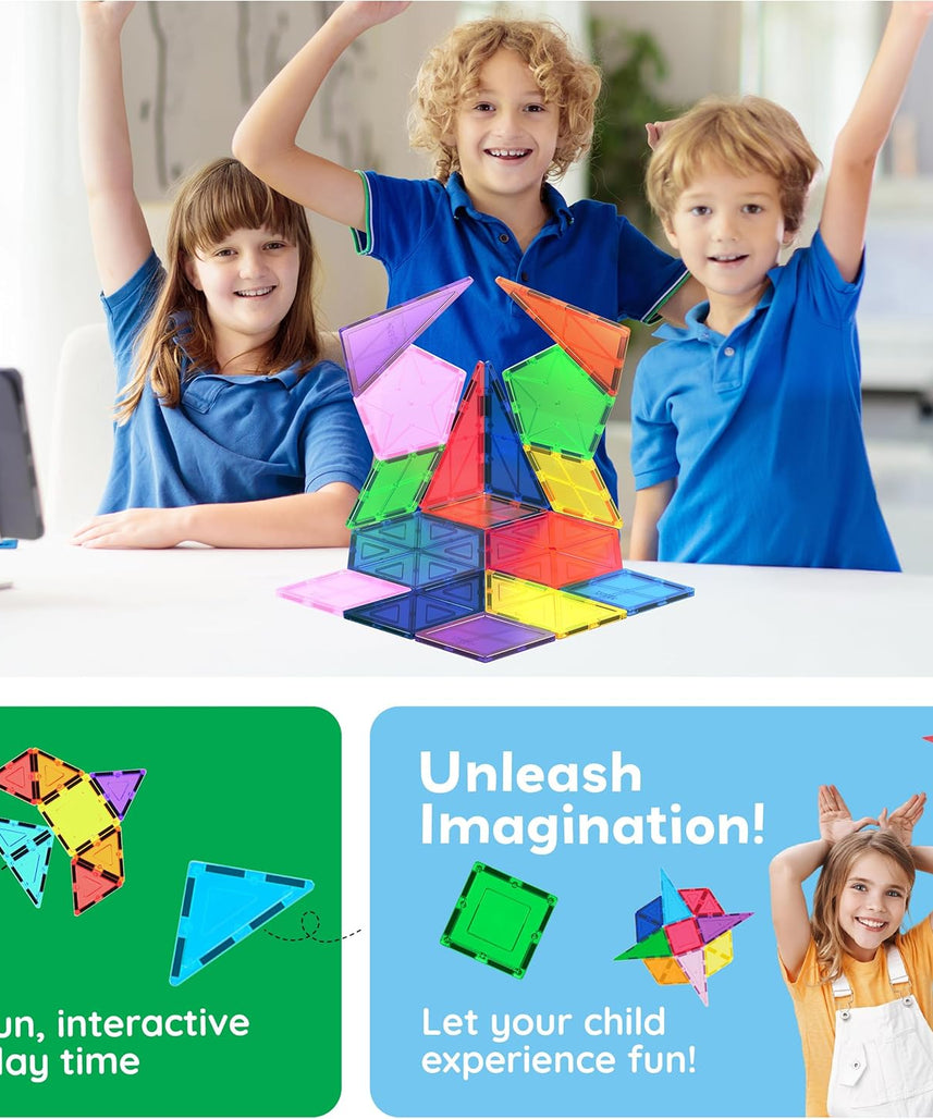 PicassoTiles 16 Piece Magnetic Building Block Set Geometry Shape Magnet Tiles Construction Toy STEM Learning Kit Educational Playset Playboard Pretend Play Stacking Blocks Child Brain Development PT16