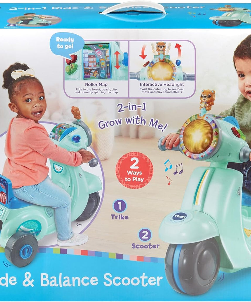 VTech Baby 2-in-1 Ride & Balance Scooter – Trike to Balance Bike, Interactive Play & Learning