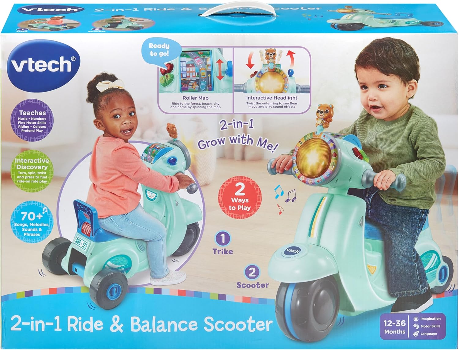 VTech Baby 2-in-1 Ride & Balance Scooter – Trike to Balance Bike, Interactive Play & Learning