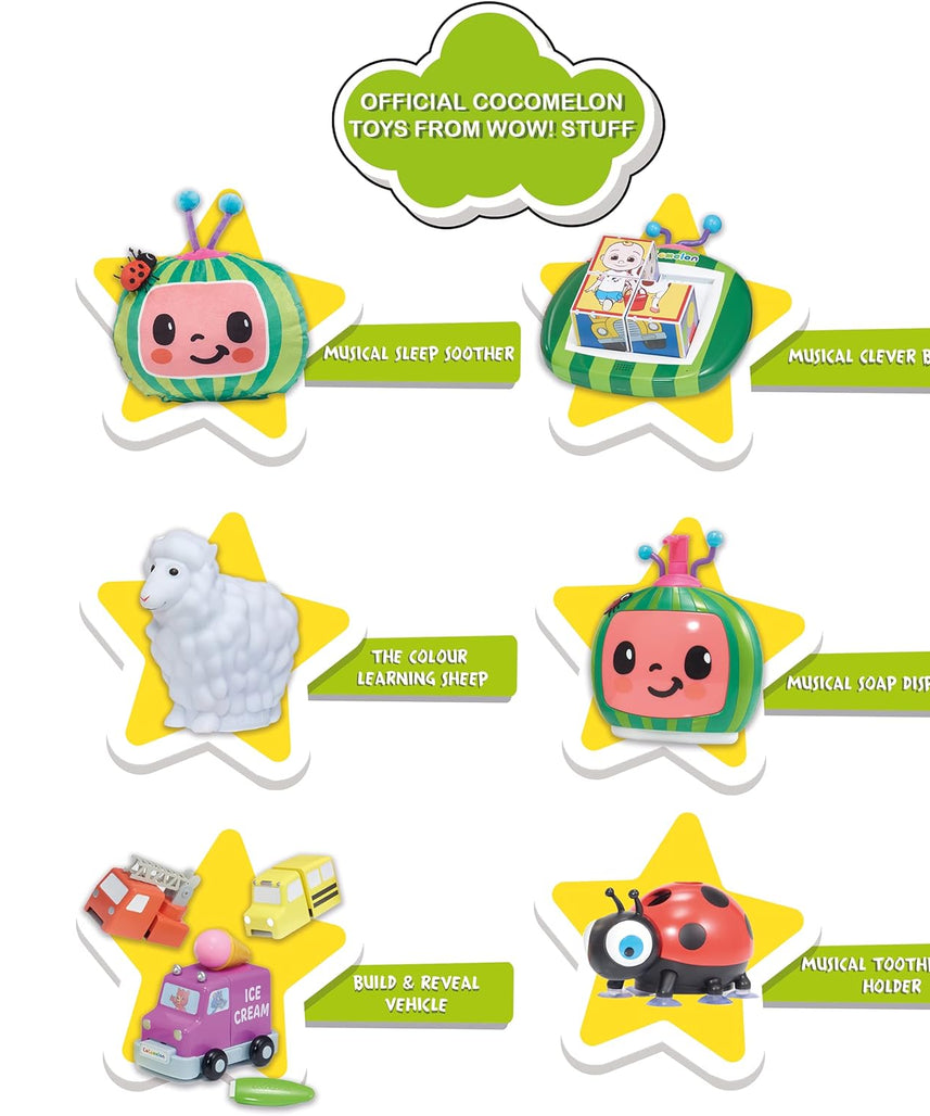 Cocomelon Build & Reveal Musical Vehicles Playset, Interactive Nursery Rhyme Toys with Mess-Free Water Painting, Hidden Characters & Sensory Learning for Kids