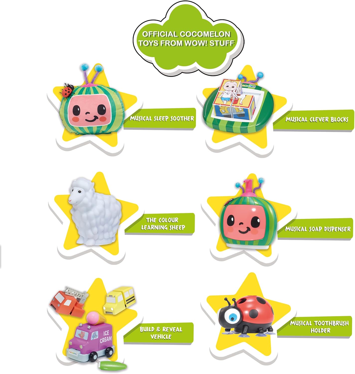 Cocomelon Build & Reveal Musical Vehicles Playset, Interactive Nursery Rhyme Toys with Mess-Free Water Painting, Hidden Characters & Sensory Learning for Kids