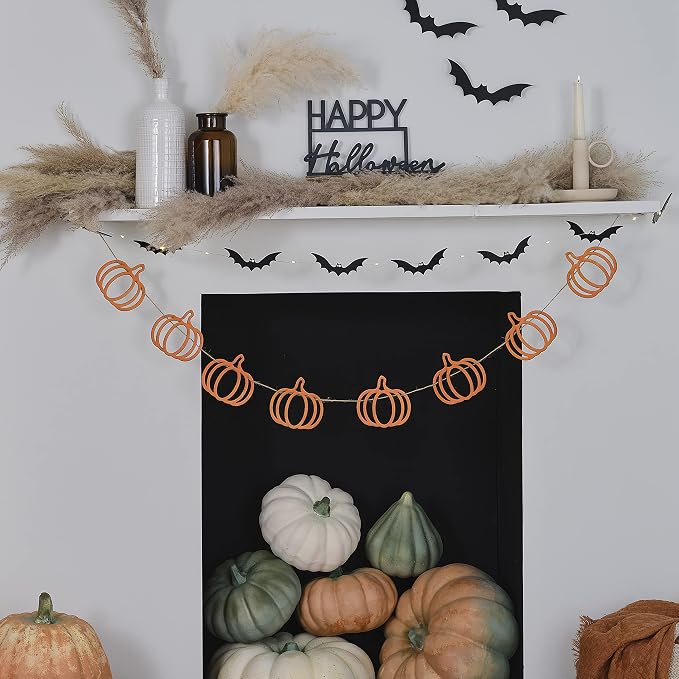 Ginger Ray HAR-102 Orange Wooden Pumpkin Halloween Decoration for Mantlepieces and Fireplaces