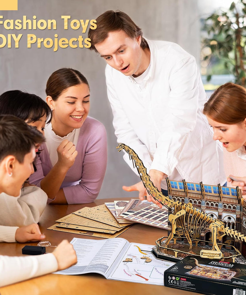CubicFun Natural Museum Brachiosaurus 3D Puzzle Skeleton Model Kit with LED Lights, 216-Piece Dinosaur Fossil STEM Building Set for Kids & Adults