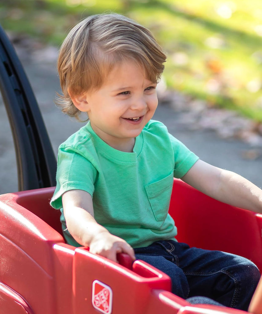 Step2 Neighborhood Wagon With Seats, Red, Kids Pull-Along Ride-On Wagon for Toddlers & Preschoolers