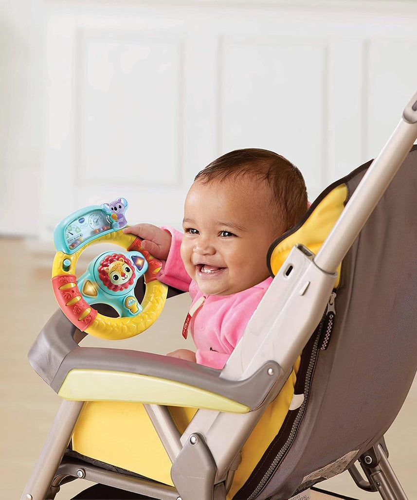 VTech Baby Roar and Explore Wheel Interactive Steering Wheel Toy with Lights Sounds Songs for Pushchairs and Car Seats 3 Months+