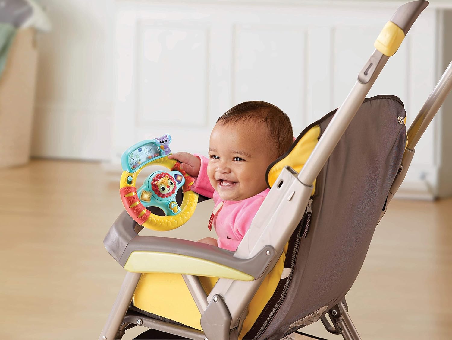 VTech Baby Roar and Explore Wheel Interactive Steering Wheel Toy with Lights Sounds Songs for Pushchairs and Car Seats 3 Months+