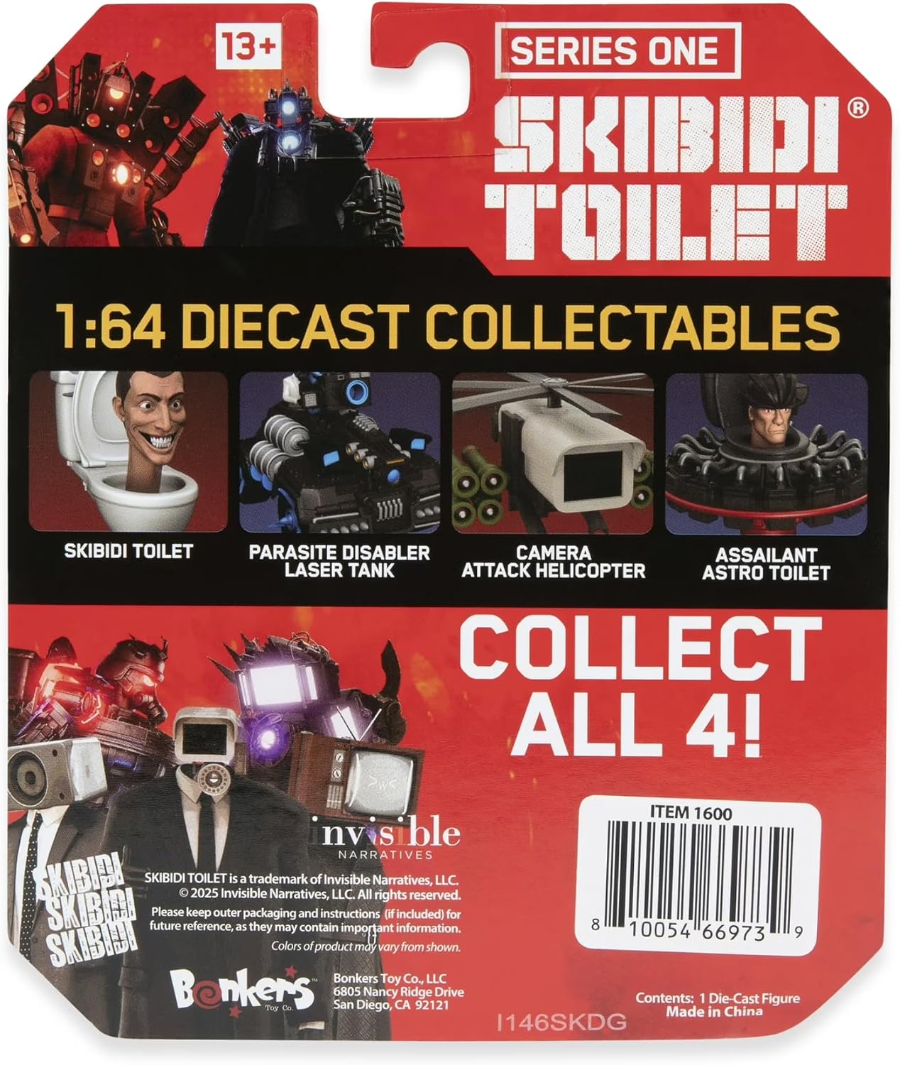 Skibidi Toilet, 1:64 Scale Diecast Collectible Action Figure & Vehicle Toy from Viral YouTube Series, Sci Fi Action Toy for Kids & Collectors, Suitable for Kids Ages 8+ (Parasite Disabler Laser Tank)