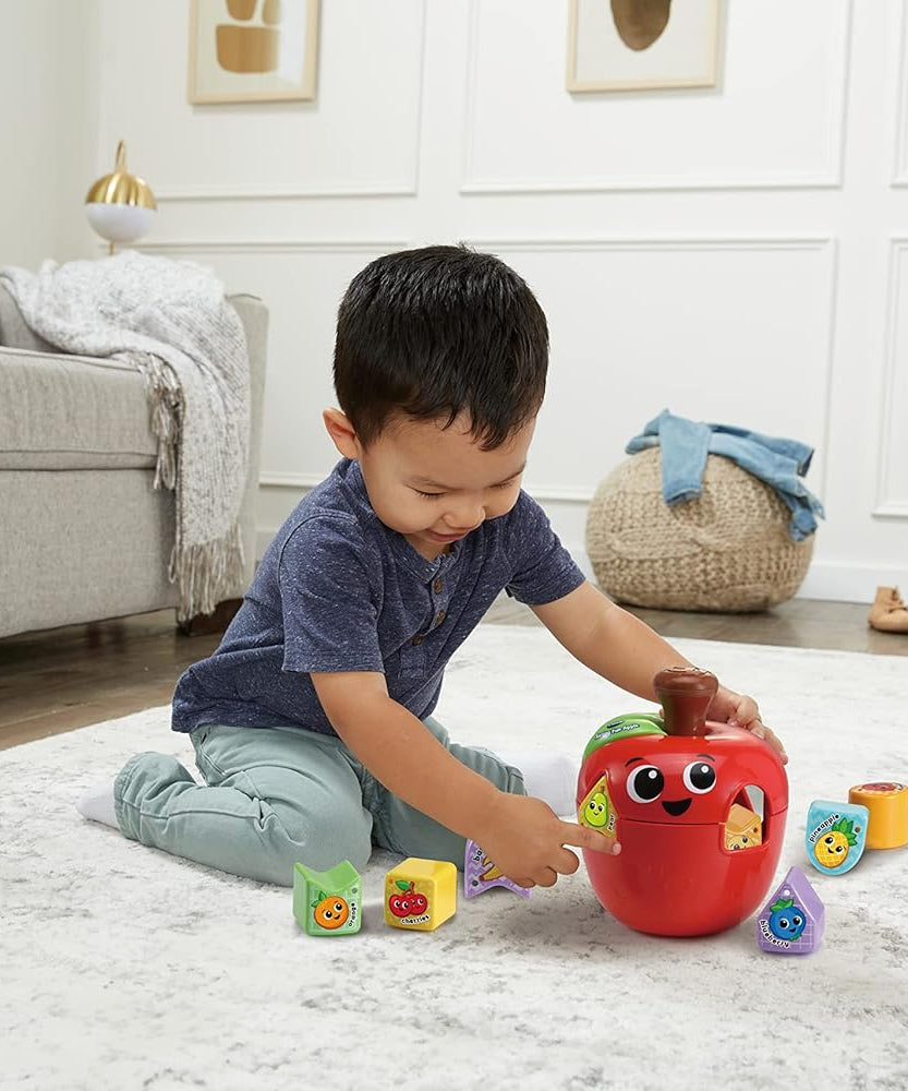 VTech 564603 Sorting Fun Apple Interactive Shape Sorter Toy with Spinning Fruit Shapes Educational Learning Toy for Toddlers 12-36 Months Made from 90% Reclaimed Plastic Includes 10 Shape Pieces and Quick Start Guide Multicolor