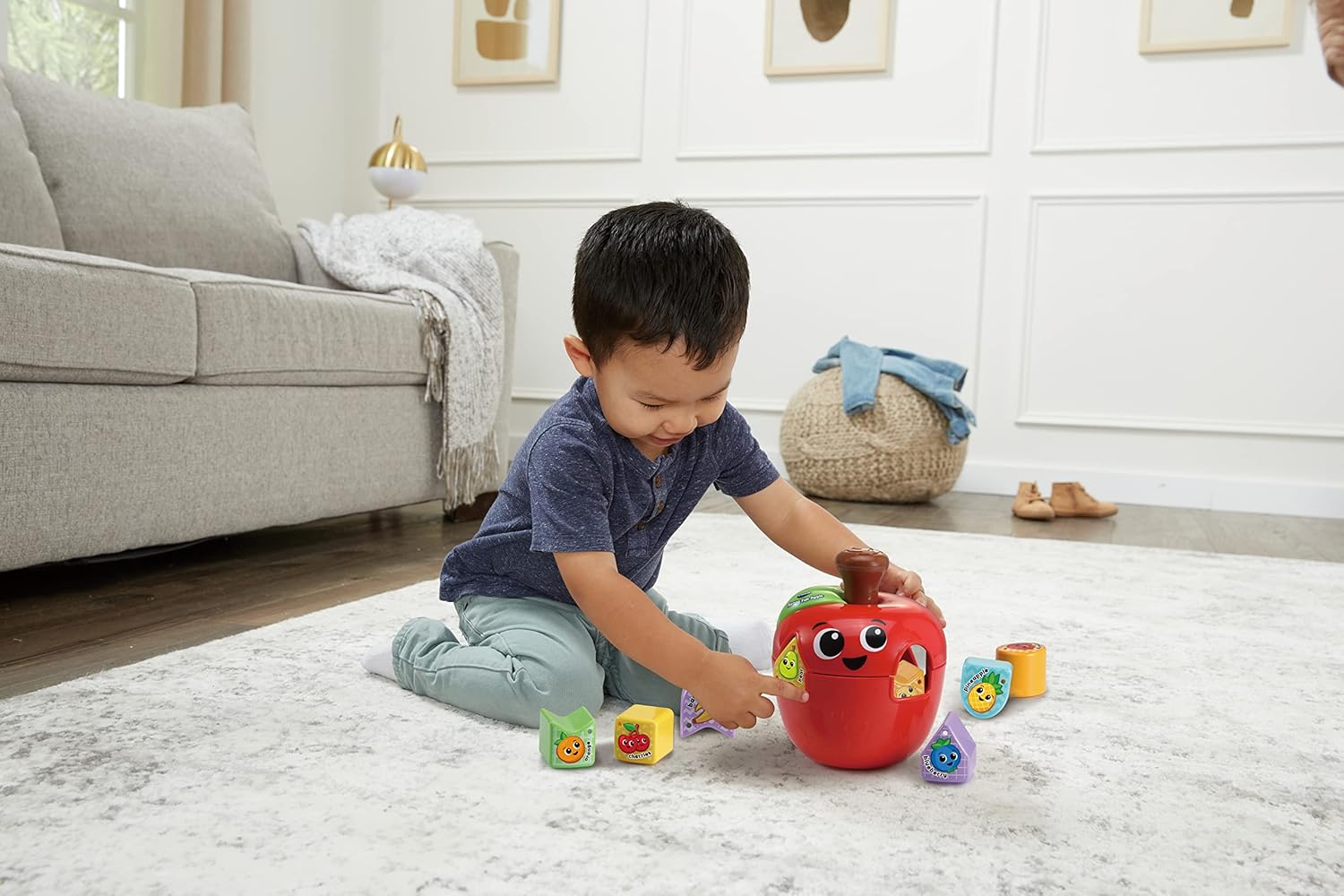 VTech 564603 Sorting Fun Apple Interactive Shape Sorter Toy with Spinning Fruit Shapes Educational Learning Toy for Toddlers 12-36 Months Made from 90% Reclaimed Plastic Includes 10 Shape Pieces and Quick Start Guide Multicolor