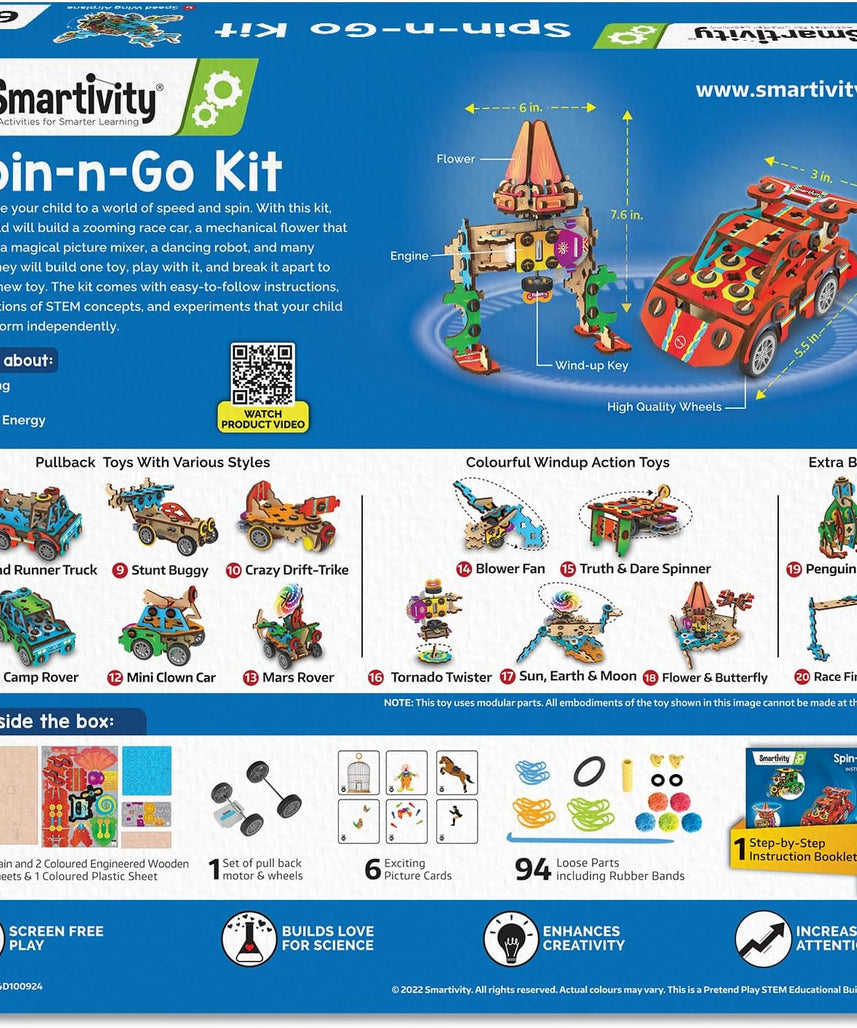 Smartivity 20in1 Spin-n-Go Kit for Kids Age 6-7-8-9-10-11-12 Years Old I Robot, Car, Airplane & More I Christmas, Birthday Gifts for Boys & Girls | DIY Science Toy for Kids 6-12