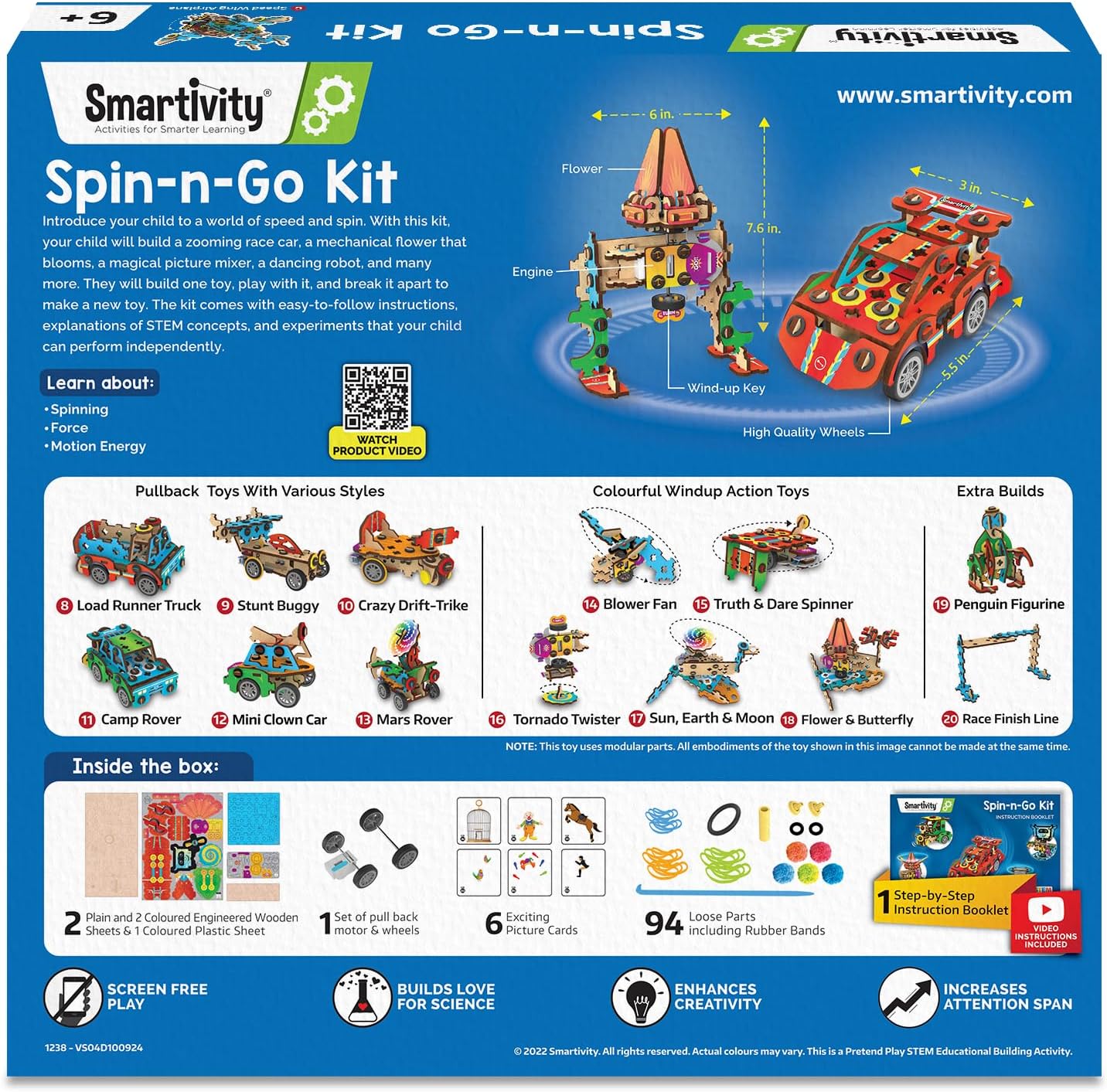 Smartivity 20in1 Spin-n-Go Kit for Kids Age 6-7-8-9-10-11-12 Years Old I Robot, Car, Airplane & More I Christmas, Birthday Gifts for Boys & Girls | DIY Science Toy for Kids 6-12