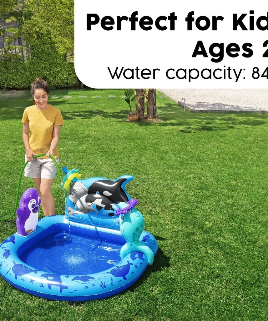 Bestway Playcenter Polar Pals 34X131X73cm, Outdoor & Indoor Relaxation & Play, Playful Arctic Theme, Inflatable Penguin & Foam Fish Toys, Easy-to-use